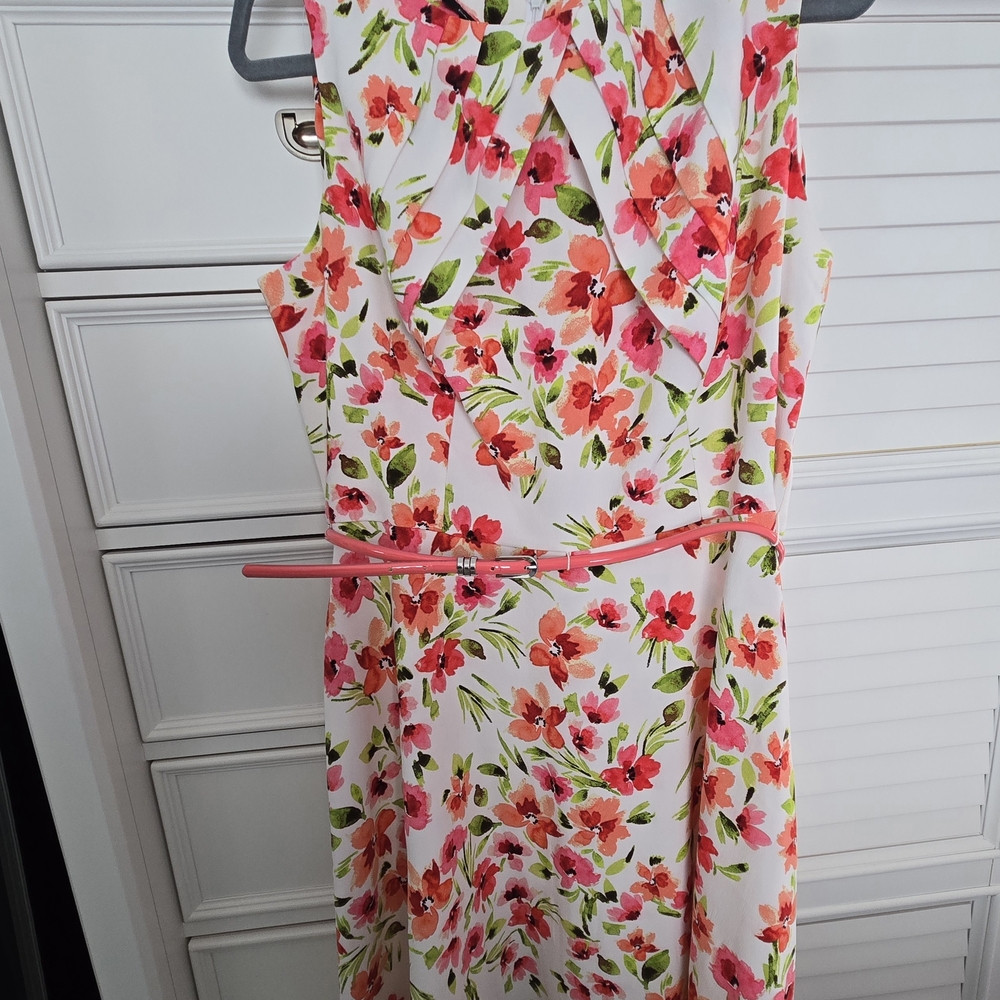 Alyx White Midi Dress with Coral and Pink Floral Print